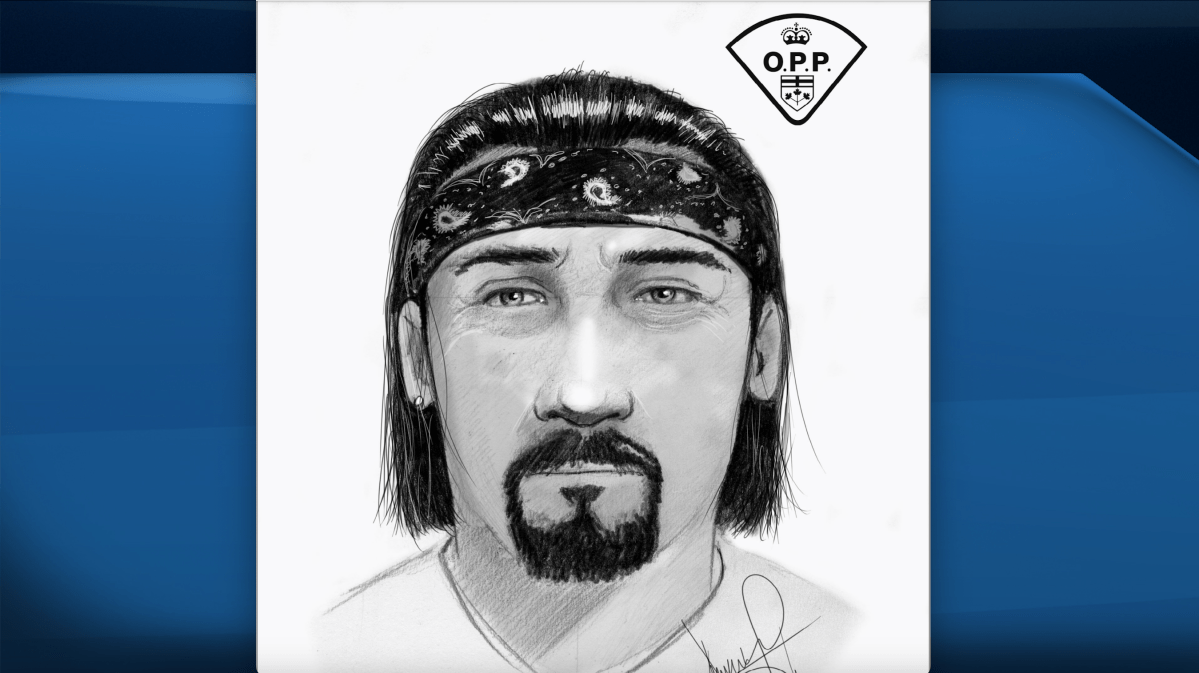 OPP forensic artist sketch of person police want to speak to in connection with a fatal Penetanguishene shooting.